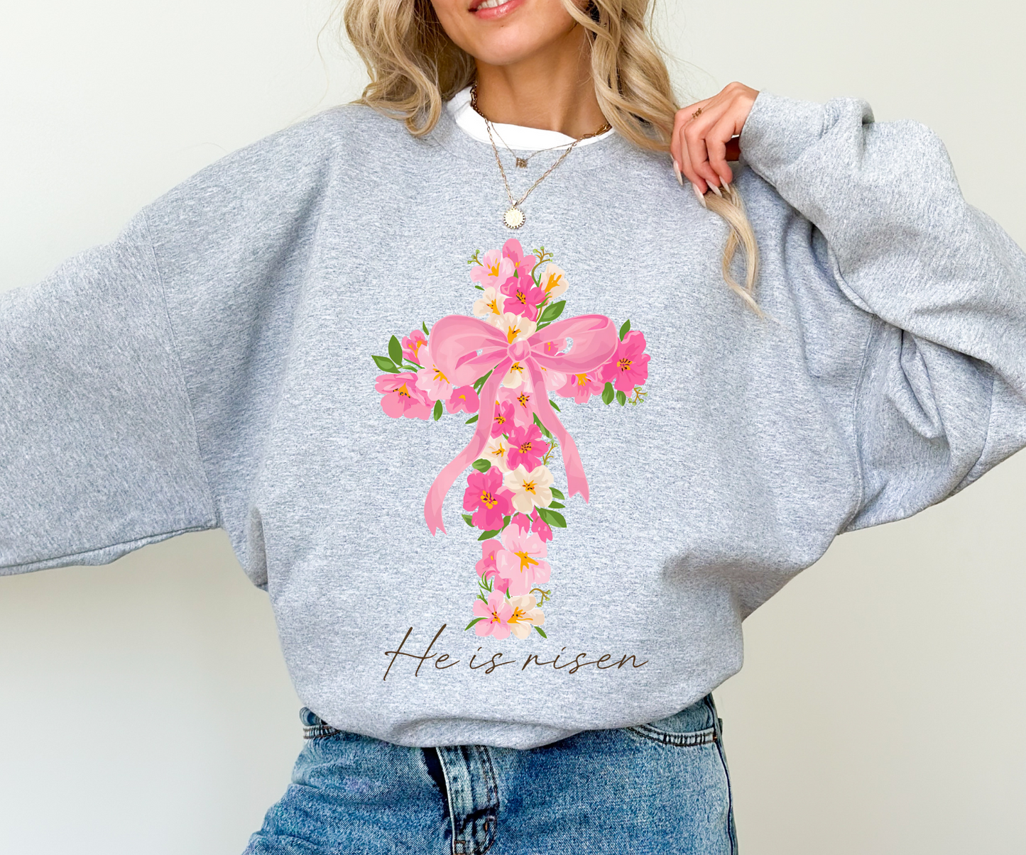 He is risen floral cross sweatshirt 🌷 | 50/50 Cotton Poly | UNISEX | Sweatshirt