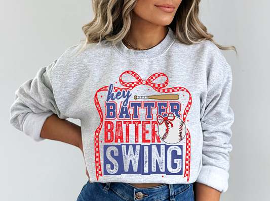 Hey batter batter baseball crew neck | 50/50 Cotton Poly | UNISEX | Sweatshirt