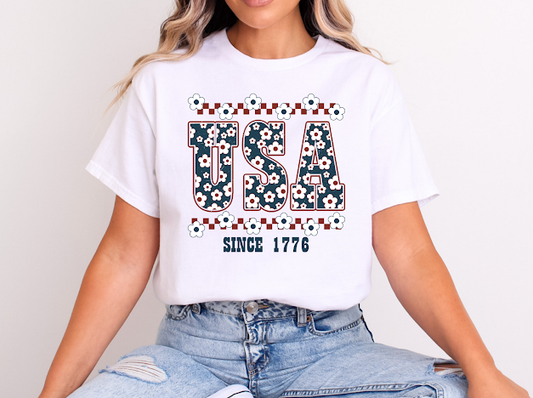 Floral USA T-shirt | 50/50 Cotton Poly | UNISEX | T-shirt
