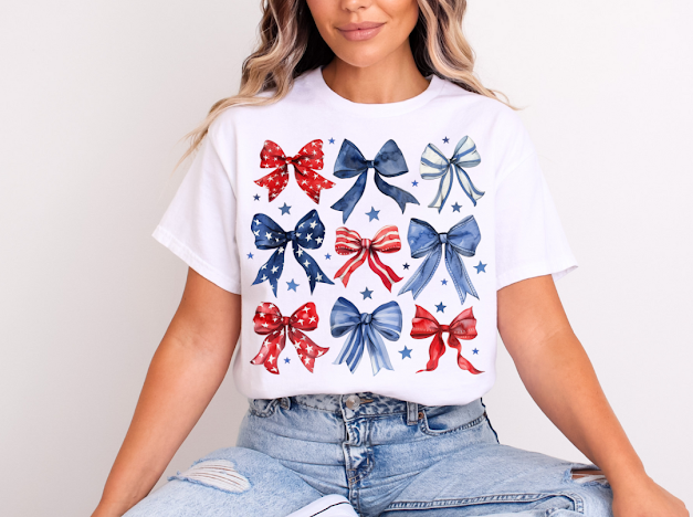 Forth of July bow T-shirt | 50/50 Cotton Poly | UNISEX | T-shirt