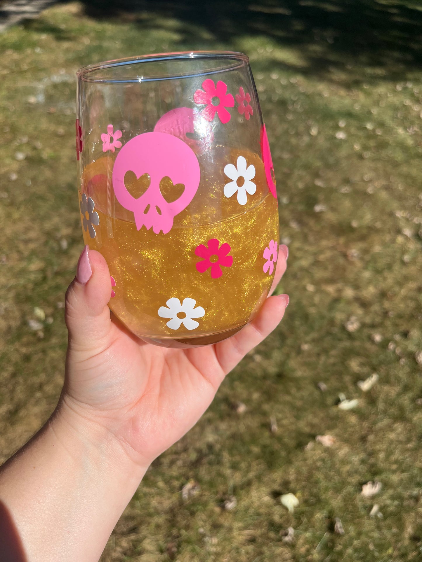 Pink Skull Wine Glass