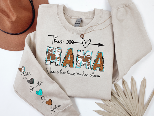 Mama Wears her Heart on her Sleeve | 50/50 Cotton Poly | UNISEX | Sweatshirt