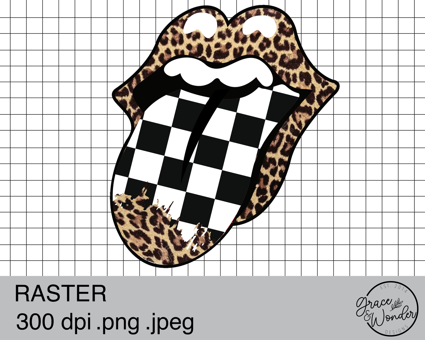 Checkered and Leopard Rolling Stones | Digital Download | .PNG | Sublimated