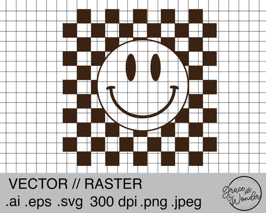 Smiley Checkered | Digital Download | .SVG .PNG .EPS | Sublimated & Vinyl Ready