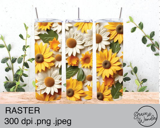 3D Flower Tumbler Wraps 48 TOTAL | Tumbler | Sublimation Ready | 20 oz | Straight |Seamless | PNG