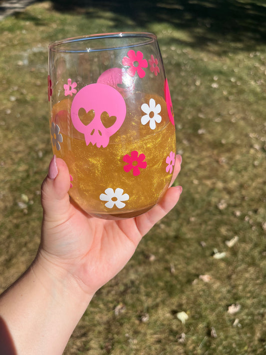 Pink Skull Wine Glass