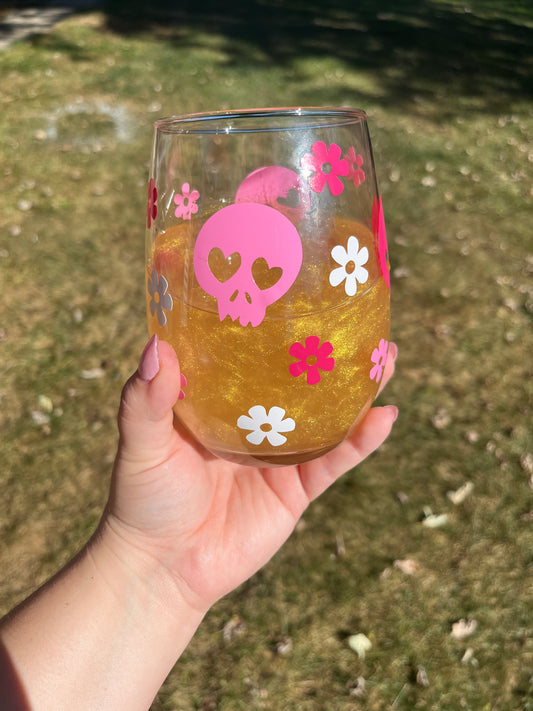 Pink Skull Wine Glass
