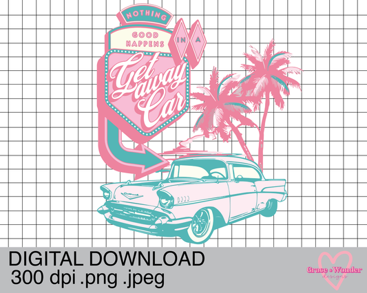 Get away Car | Digital Download | .PNG  | Sublimation Ready | Direct to Film Ready