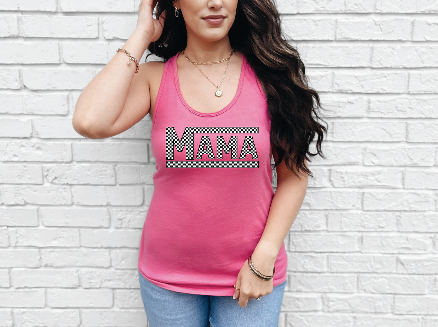 Mama Checkered | Tri-Blend Racerback Tank