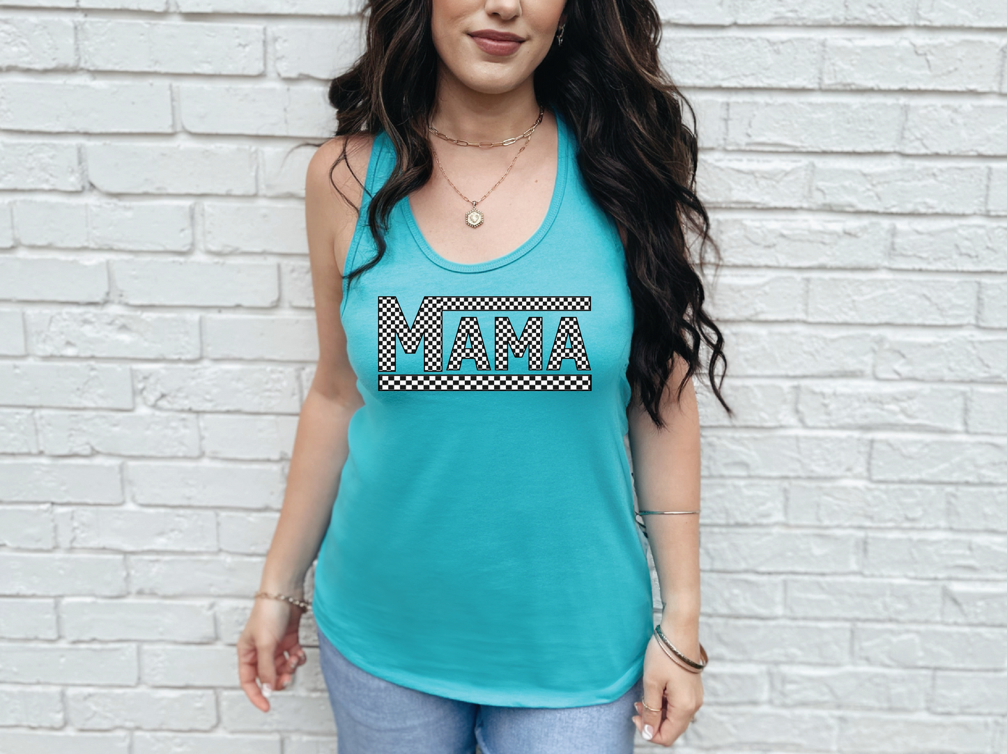 Mama Checkered | Tri-Blend Racerback Tank