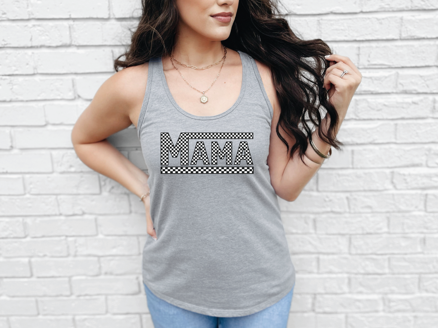 Mama Checkered | Tri-Blend Racerback Tank