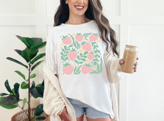 Pink Strawberries | 50/50 Cotton Poly | UNISEX | T-shirt