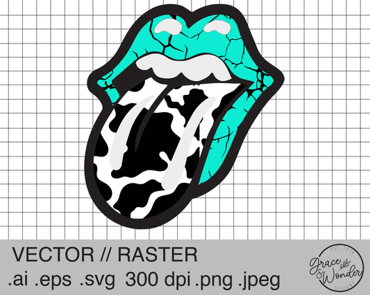 Rolling Stones Turquoise Cow Print | Digital Download | .SVG .PNG .EPS | Sublimated & Vinyl Ready