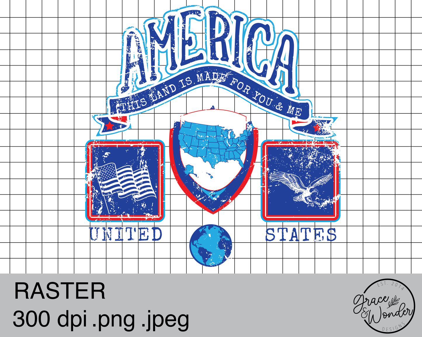 America Stamp | Digital Download | .PNG  | Sublimation Ready