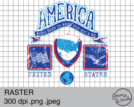America Stamp | Digital Download | .PNG  | Sublimation Ready