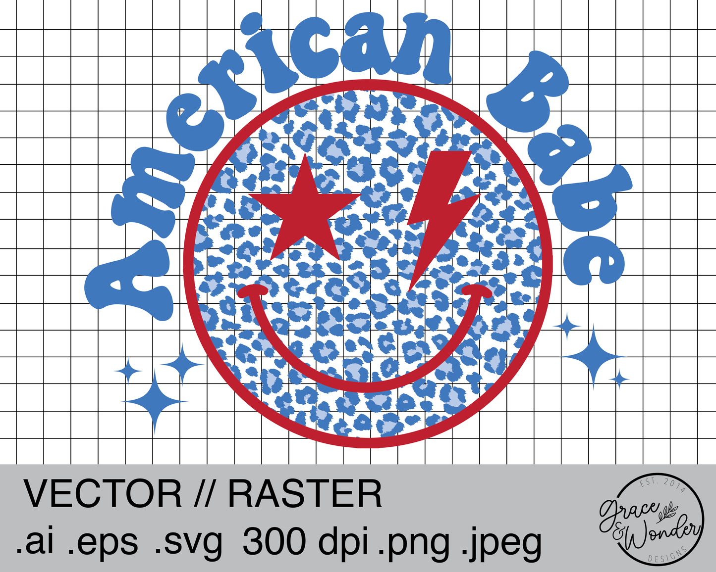 American Babe Smiley | Digital Download | .SVG .PNG .EPS | Sublimated & Vinyl Ready