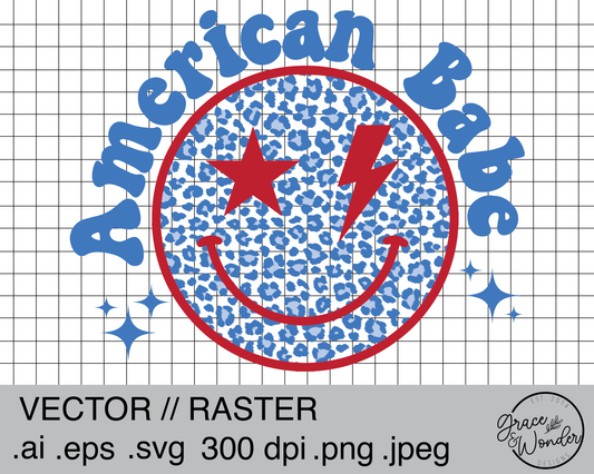 American Babe Smiley | Digital Download | .SVG .PNG .EPS | Sublimated & Vinyl Ready