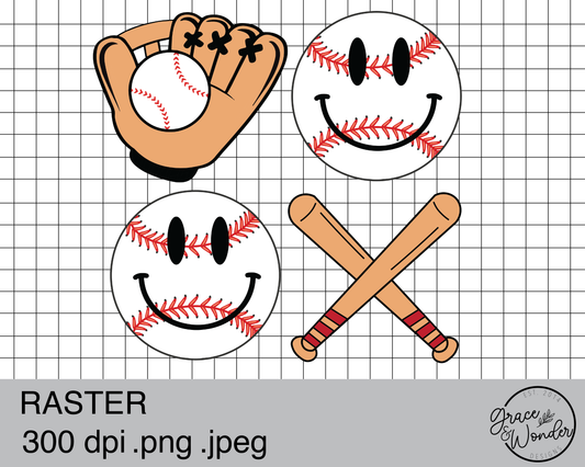 Baseball and Smiles | Digital Download | .PNG  | Sublimated