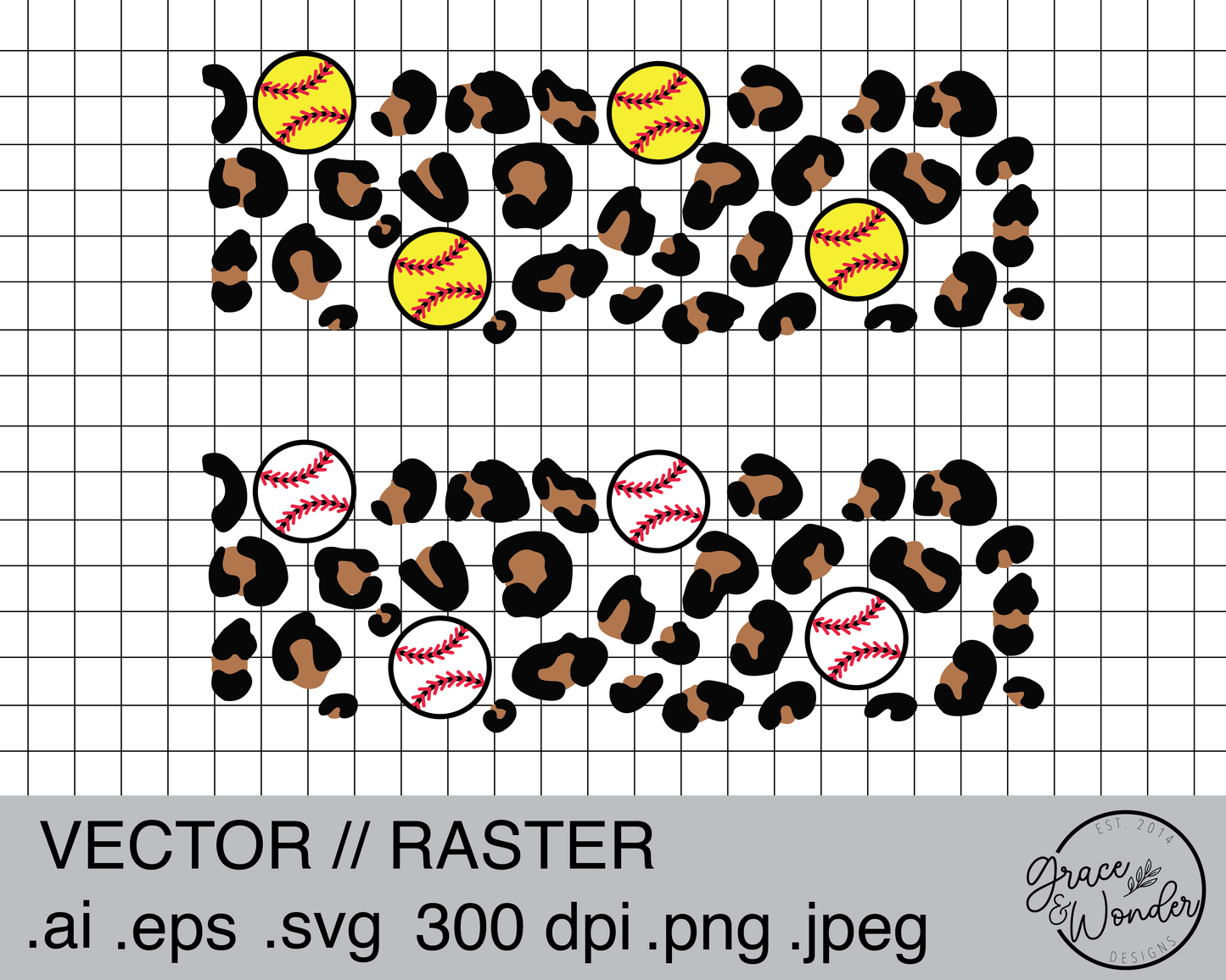 Baseball Softball Leopard Print Pattern | Digital Download | .SVG .PNG .EPS | Sublimated & Vinyl Ready