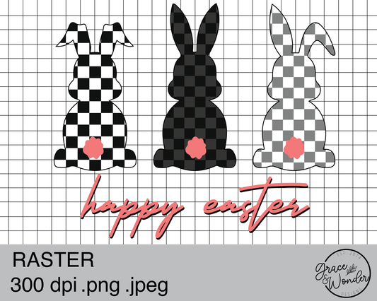 Happy Easter Checkered Bunny | Digital Download | .SVG .PNG .EPS | Sublimated & Vinyl Ready