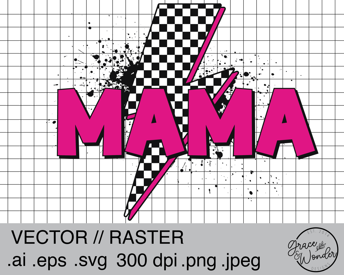 MAMA Checkered Lightning | Digital Download | .PNG  | Sublimation Ready