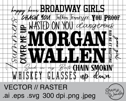 Morgan Wallen Lyrics | Digital Download | .SVG .PNG .EPS | Sublimated & Vinyl Ready