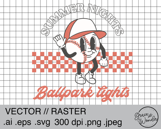 Summer Nights and Ballpark Lights | Digital Download | .SVG .PNG .EPS | Sublimated & Vinyl Ready